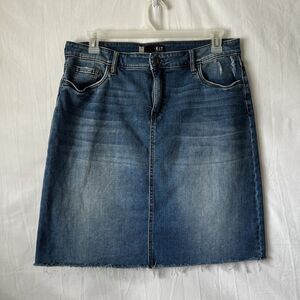 KUT From The Kloth Melinda Womens 14W Blue Denim Skirt Stretch Raw Hem